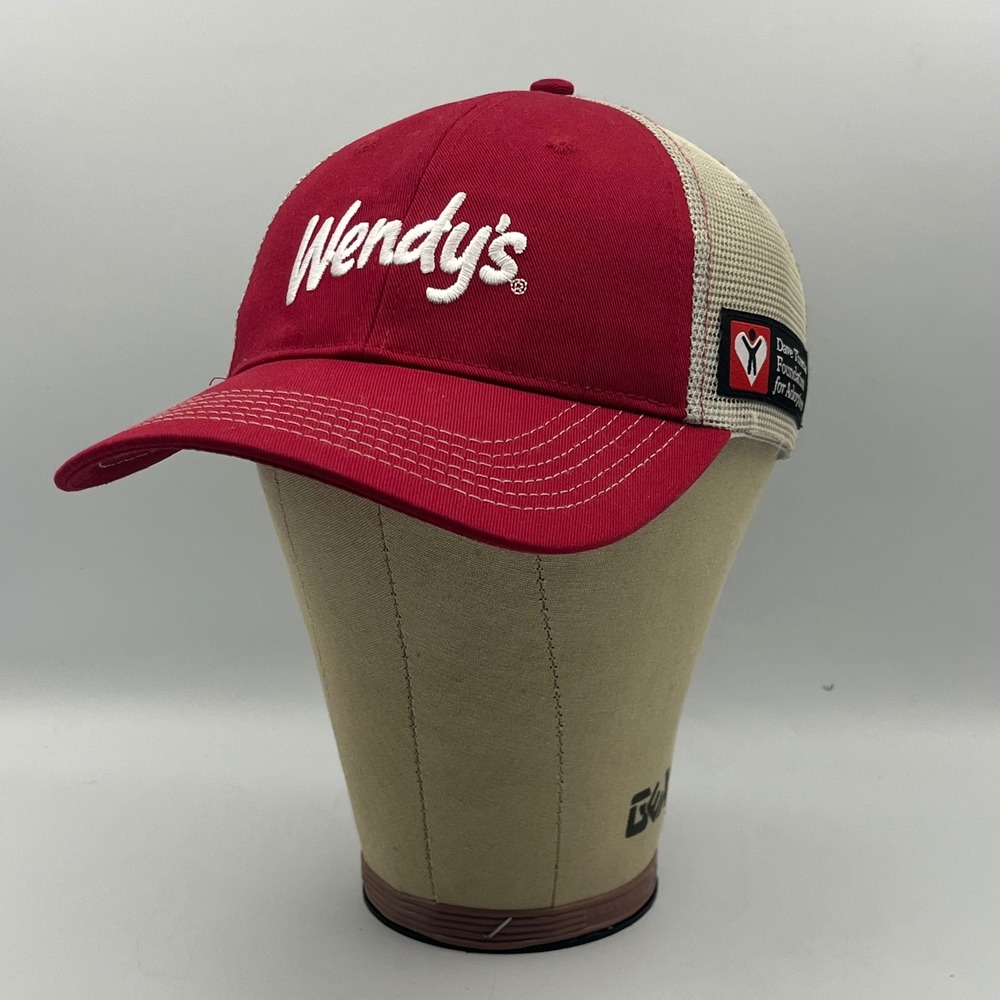 Wendys Dave Thomas Foundation for Adoption Trucker Hat Red Tan Mesh Snapback Cap